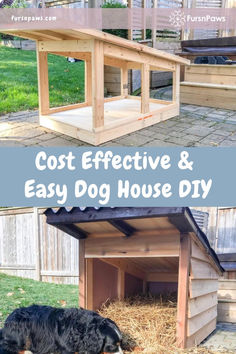 a dog house made out of pallets with the words cost effective and easy dog house diy