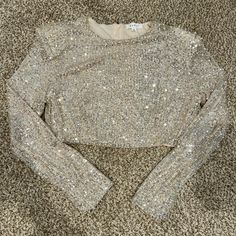 Nwot Fully Sequined & Pearls Lined Shoulder Pads Full Zip Back Color May Vary Do To Lighting Smoke Free/Pet Friendly Home Chic Long Sleeve Sequined Crop Top, Evening Long Sleeve Crop Top For Party Season, Elegant Long Sleeve Sequined Crop Top, Fitted Long Sleeve Crop Top For Festive Occasions, Long Sleeve Tops For Wedding Party Season, Long Sleeve Tops For Wedding And Party Season, Long Sleeve Sequin Tops For Wedding, Long Sleeve Sequined Wedding Top, Pearl Crop Top