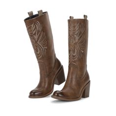 PRICES MAY VARY. Mid-calf boots for women with heel height: 3.15 inches/8 centimeters Comfortable round toe boots suitable for all occasions: music festivals, countryside, weddings, parties, shopping, dates, travel, and anywhere you want to go The unique embroidery design, combined with a touch of western boots style, adds some charm through women's cowboy boots while maintaining the classic aesthetic of women's mid calf boots, making you the most dazzling star in the crowd Pull up boots with du Brown Western Boots, Boot Pulls, Shoe Image, Western Boots Women, Womens Mid Calf Boots, Cowboy Boots Women, Comfortable Boots, Western Leather, Mid Calf Boots