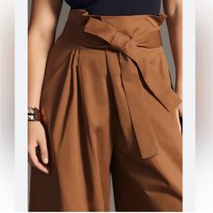 Exquise Paper Bag Pants ; Caramel Color ; Size Large - Never Worn - Anthropologie Brand Brown Paperbag Waist Bottoms For Work, Chic Brown Paperbag Waist Pants, Brown Paperbag Waist Pants With Pockets, Paper Bag Pants, Bag Pants, Anthropologie Brands, Rayon Pants, Crochet Halter Tops, Dress Slacks