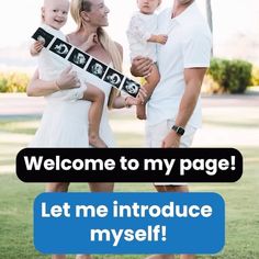 a man, woman and child are holding photos with the caption welcome to my page let me introduce my self