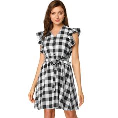 Create a retro silhouette with this vintage check shirt dress. This ruffled sleeve dress will see you through warmer days in effortless style. With an on-trend check print, this classic button-decor style boasts a shirt dress shape and nips in the waist with a tie waist for showing your waistline.Occasion: Weekend, Shopping, Daily Casual, etc. Size: large. Color: black. Gender: female. Age Group: adult. Pattern: Plaid. Material: Cotton. Check Shirt Dress, Ruffled Sleeve Dress, Sundress Black, Checked Shirt Dress, Vintage Gingham, Plaid Dress Shirt, Check Dress, Gingham Dress, Dress Shapes