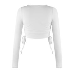 White Rib Side Drawstring Long Sleeve Crop Tops Round Neck Crop Top, Sides For Ribs, Velvet Crop Top, Neck Crop Top, Happy Women, Long Sleeve Crop, Clothing Size Chart, Black Style, Long Sleeve Crop Top