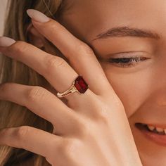 Limited Time Offer: $80 OFF with a FREE Giftbox Immerse yourself in the enchanting allure of the Red Dream ring, a true work of art designed to add a touch of magic to your life. It's not just jewelry; it's an experience—a symbol of your unique elegance and refined style. Details Material: 18k Gold Vermeil Stone: Simulated Ethical Ruby. Materials Lasting Shine: Crafted from high-quality 18k Gold Vermeil, this ring promises a lifetime of shine and durability, ensuring it stays as stunning as the