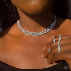 Cuban Choker, Silver Link Necklace, Choker Necklace Designs, Cuban Link Necklace, Cuban Link Chain Necklaces, Diamond Choker, Chain Choker Necklace, Cuban Link Chain, Rhinestone Jewelry