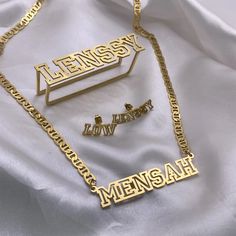 Material: Copper. Color: Gold. Necklcae Chain Length: 14",16",18",20",22". Process: Gold plated. Recipient: Woman, Mom, Wife, Girl Friend, Children, Family. Product Type: Personalized Jewelry. Gift Type: Set. Occasions: Valentine's Day, Mother's Day, Christmas, Birthday, etc. Jewelry Type: Name Necklace, Name Bracelet. Brand: Silviax Jewelry. Metal Jewelry Sets With Plating For Gifts, Personalized Metal Nameplate Jewelry, Metal Jewelry With Adjustable Chain Nameplate, Gift Jewelry Sets With Adjustable Chain, Metal Jewelry Sets With Adjustable Chain For Gifts, Metal Jewelry Sets With Adjustable Chain As Gift, Custom Name Metal Jewelry For Gifts, Customized Nameplate Metal Jewelry, Customized Metal Nameplate Jewelry