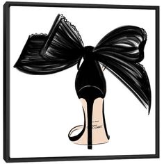 a drawing of a high heeled shoe with a bow