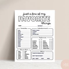 a printable favorite things list with the words just a few of my favorite things