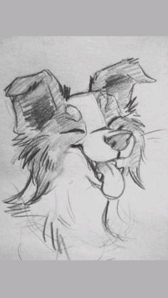 a drawing of a dog's face with its tongue out and his eyes closed