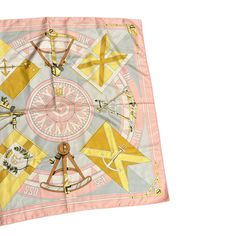 About This Piece: Hermes "Sextants Nautical" scarf is a vintage delight. Elegantly crafted from 90cm light pink silk, it features intricate sextant designs, evoking maritime exploration. This unique piece captures the romance of sea voyages and celestial navigation, all while embodying Hermes' tradition of timeless style and craftsmanship. Very good condition. In pictured condition. Silk is soft to the touch with the feel, still drapes beautifully.  Material: Silk Size: Approx. 35" x 35" (90cm x Pink Hermes, Celestial Navigation, Nautical Scarf, Pink Silk Scarf, Hermes Scarves, Nautical Vintage, Cashmere Scarves, Hermes Accessories, Vintage Silk Scarf