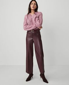 Our straight ankle pant - in sleek faux leather - is flattering, versatile and has such perfect proportions. Front zip with double hook-and-bar closure. Belt loops. Back besom pockets.,Leg Shape:Straight – a leg-skimming shape with tailored, timeless versatility,Rise:High rise: sits 1/2" to 1" below natural waist,Imported:Imported,Fit:Tailored & fitted,Length:Hits at ankle: 28" inseam with 20" leg opening,Fabrication:Imitation Leather Coating: Polyurethane; Back: 100% Polyester,Garment Care:Mach Clothes Capsule Wardrobe, Rock Jeans, Leather Pants Outfit, Leather Pant, Holiday Party Outfit, Faux Leather Pants, Ankle Pants, Straight Pants, Fall Winter Outfits