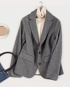 Zlily – Premium Double-Sided Wool Coat with Hand-Stitched Details and Stylish Plaid Pattern – Zlily Designer Clothing Gray Cotton Blazer For Work, Gray Cotton Workwear Blazer, Gray Cotton Winter Blazer, Casual Tailored Gray Blazer, Commuting To Work, Best Winter Coats, Coat Suit, Work Blazer, Gray Blazer