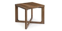 a wooden side table with one leg bent down and the other end turned upside down