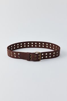 Elevated essential leather belt in a wide silhouette topped with grommet detailing. Features Grommet wide belt Classic wide leather belt Allover grommet detailing Adjustable buckle closure Content + Care Leather, mixed metal Spot clean Imported Size + Fit S=34" M=38" L=42" XL=46" | Grommet Wide Belt in Brown, Women's at Urban Outfitters Grommet Belt, Brown Fits, Wide Leather Belt, Mens Home, Wide Belt, Mixed Metals, Leather Belt, Women's Accessories, Brown Leather