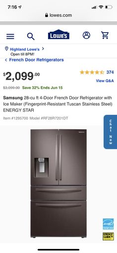 the samsung refrigerator is on sale for $ 2, 999 00 at low prices