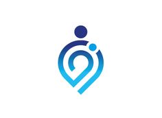 a blue logo with an image of a person holding a baby in it's arms