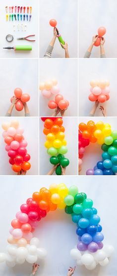 the steps to make a rainbow balloon arch