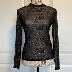 Nwot Tags Removed, Never Worn Color: Black Long Sleeve Sheer Slim Fit 95% Polyester, 5% Elastane Size: Medium Sheer Mesh Top, Shein Tops, Black Long Sleeve, Mesh Top, Slim Fit, Womens Tops, Glitter, Mesh, Size Medium