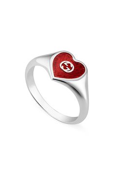 A heart beats red with love on this sterling silver ring iconically marked at the center with the famed interlocking-G moniker. Style Name:Gucci Extra Small Interlocking-G Red Heart Ring. Style Number: 6172573. Modern Gucci Rings For Anniversary, Gucci Rings For Anniversary, Gucci Jewelry For Valentine's Day Anniversary, Designer Red Jewelry For Anniversary, Designer Gucci Jewelry For Valentine's Day, Gucci Rings With Polished Finish For Gift, Gucci Silver Jewelry For Valentine's Day, Luxury Red Heart Ring As Gift, Luxury Red Heart Ring