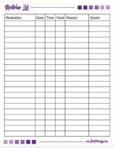 Looking for an easy way to keep track of your loved ones medications? This free printable PDF chart lets you record pills they take, doses, time of day and physician. Great for trips to doctor's offices, hospitals or nursing home stays.   #caregiver #alzheimers #dementia Medication List Template Free Printable, Daily Medication Log Free Printable, Medication Tracker Printables Free, Medication List Printable Free, Medication Chart Printable, Medicine List, Medical Organization, Emergency Procedures, Medical Printables