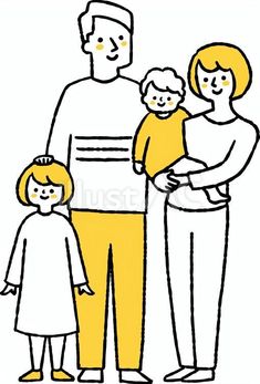 a family standing together with their arms around each other and the child's mother holding her hand