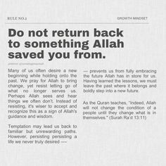 a newspaper article with the words do not return back to something allah saved you from