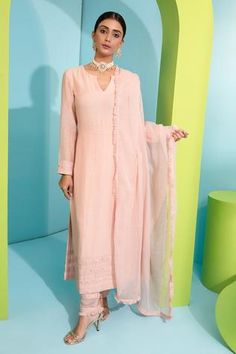 Shop for Neha Khullar Pink Cotton Chanderi Silk Kurta Set for Women Online at Aza Fashions Pink Churidar With Mirror Work, Spring Chanderi Salwar Kameez With Mirror Work, Spring Chanderi Anarkali Set With Mirror Work, Pink Chanderi Kurta With Mirror Work, Pink Slub Silk Anarkali Set With Mirror Work, Spring Chanderi Dupatta With Mirror Work, Pink Cotton Silk Traditional Wear With Mirror Work, Pink Salwar Kameez With Mirror Work In Slub Silk, Pink Slub Silk Dupatta With Mirror Work