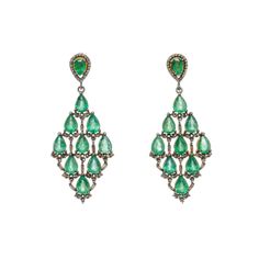 Elegant diamond work is set with rich, green emeralds. Silver Line, Rich Green, Elegant Earrings, Gold Vermeil, Emerald Green, Rhodium Plated, Jewelry Pieces, Turquoise Necklace, Jewelry Watches