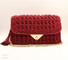 Elegant Crochet Shoulder Bag For Party, Elegant Burgundy Shoulder Bag Gift, Chic Red Rectangular Crochet Bag, Classic Red Bag For Party, Classic Red Party Bag, Formal Rectangular Crochet Bag, Elegant Handmade Crochet Shoulder Bag, Elegant Handmade Crochet Evening Bag, Elegant Handmade Crochet Bag For Formal Occasions