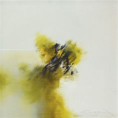 an abstract painting with yellow and black colors