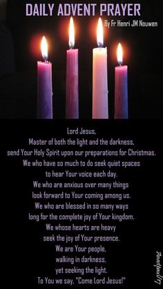 three lit candles with the words, daily adventen prayer