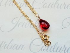 Ruby Necklace, Dainty Red Ruby Teardrop Necklace, Ruby Gemstone Necklace, 14k Gold, Sterling Silver, July Birthstone, Birthday Gift This dainty necklace features a quality lab created red ruby gemstone suspended from a dainty yet sturdy silver, 14k yellow gold, or 14kt rose gold necklace chain. This necklace is a perfect addition to any ensemble from simple and casual to extravagant and chic. Your necklace also comes gift wrapped for free. Perfect gift for any lady who has a birthday in July or Gold Necklace Chain, Rose Gold Chain Necklace, Necklace Ruby, Ruby Necklace, Couture Jewelry, Gold Choker, Teardrop Necklace, July Birthstone, Ruby Gemstone