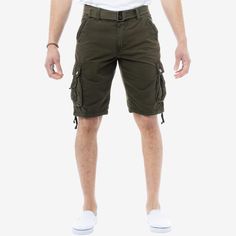 Men's 12.5" Inseam Cargo Shorts.They are constructed with quality & durable material for long-lasting comfort and breathability. Features 6 Large Pockets, 2 Side Slant Pockets, 2 Cargo Snap Closure Flap Pockets & 2 Back pockets.Detailed Pockets:Twill Tape & Grommet Detail on Cargo Pockets.Knee Length Hem:12.5" Inseam.Belt Included!Includes Canvas Weave Belt.DURABILITY:Made of 100% Cotton Material Military Style Green Cargo Shorts For Outdoor, Military Green Cargo Shorts For Outdoor, Green Military Cargo Shorts For Outdoor, Green Military Style Cargo Shorts For Outdoor, Green Cargo Shorts With Hip Pockets For Outdoor, Green Military Cargo Shorts With Pockets, Green Utility Short Pants, Green Short Utility Pants, Military Style Khaki Cargo Shorts With Belt Loops