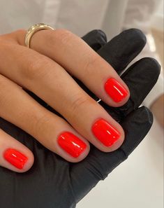 Red Orange Gel Nails, Bright Red Gel Nails Short, Red Orange Gel Polish, Bright Coral Red Nails, Soft Pink Nails, Pink Nail Colors, Pedicure Colors