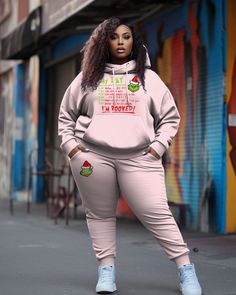 Womens large size L-9XL hip-hop style hoodie and sweatpants two-piece set is a fashionable and comfortable combination, suitable for women to show their unique personality. This kind of clothing usually has the following characteristics:Hoodies: Hip-hop style hoodies usually have a loose design and use bright colors and patterns to attract the eye. The loose fit provides a comfortable fit while inspiring a sense of personal freedom and unrestrictedness.Sweatpants: Sweatpants are a classic piece of hip-hop style. They usually have a loose design, comfortable fabrics, and are equipped with multiple pockets and straps. Large size sweatpants can give women enough space and flexibility to create a casual and handsome style. Fabric selection: Hip-hop style hoodie and sweatpants two-piece sets us Pink Casual Winter Tracksuit, Casual Pink Winter Tracksuit, Pink Tracksuit For Leisure In Winter, Pink Winter Tracksuit For Leisure, Pink Winter Leisure Tracksuit, Casual Christmas Hoodie For Streetwear, Casual Christmas Streetwear Hoodie, Pink Casual Sweatpants For Winter, Pink Winter Sweats For Streetwear