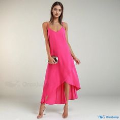 Orcajump - Seductive Halterneck Maxi Dress with Casual Split Design, Irregular Hemline, and Solid Color Base Beach Dress Casual, Suspenders Skirt, Dress Collar, Split Design, Daily Dress, Bandage Dress, Types Of Skirts, Collar Dress, Floral Maxi