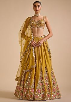 Mustard Yellow Embroidered Lehenga set Prevasu - Fabilicious Fashion Yellow Indian Outfit, Body Progress, Indian Wedding Dress Traditional, Mehandi Outfits, Mehendi Outfit, Lehenga Pattern, Haldi Outfits, Mehendi Outfits, Bridesmaid Dresses Boho