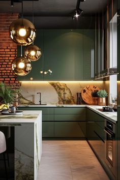 kitchen countertop ideas kitchen countertop decor kitchen countertops designs ideas || marble countertop ideas Green Aesthetic Home Decor, Decor Kitchen Countertops, Green Aesthetic Home, Countertop Decor Kitchen, Marble Splashback, Dramatic Marble, Green Marble Bathroom, Green Shaker Kitchen, Industrial Luxe