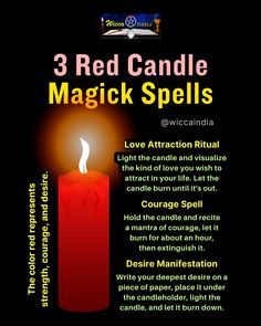 a red candle with the words 3 red candle magick spells