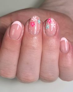 Cute Nail Designs Gel, Pink Nails Korean, Floral Nails Pink, Nail Designs Gel Polish, Fresh Summer Nails, Summer Nails Floral, Korean Gel Polish, June Nails