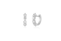 The Jumbo Prong Set Diamond Mini Huggie Earring stands out thanks to the 4 round diamonds per earring, each set with only 3 prongs so you see as much diamond as possible. Available as a single or a classic pair, these huggies can be mixed, matched, and even worn side-by-side as Emily likes to do. Earring Stands, Diamond Huggies, Huggie Earring, Earring Stand, Single Earring, Jewelry Cleaner, Side By Side, Huggies Earrings, Prong Setting