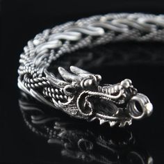 Dragon Chain 925 Sterling Silver Necklace, all lengths - VY Jewelry Mens Sterling Silver Jewelry, Dragon Heads, Biker Wallet, Animals Pictures, Dragon Necklace, Dragon Jewelry, Silver Dragon, Sterling Silver Mens, Mens Jewelry Bracelet