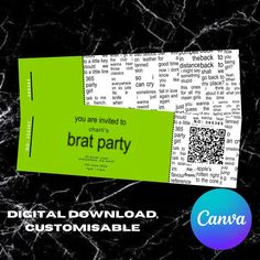 a black and green business card with the words, you are involved in brat party