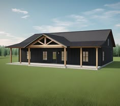 this is a computer rendering of a small cabin style house with porches and windows