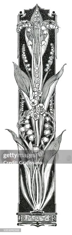 an illustration of flowers and leaves in a decorative frame, vintage line drawing or engraving