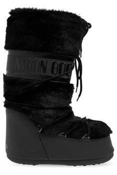 Moon Boot Black Icon Faux-fur Snow Boots Luxury Winter Lace-up Boots, Luxury Lace-up Winter Boots, Luxury Lace-up Boots For Winter, Sporty Black Lace-up Boots For Winter, Luxury Winter Boots With Faux Fur Trim, Black Faux Fur Boots With Round Toe, Black Faux Fur Boots For Winter, Luxury Winter Outdoor Boots, Luxury Winter Boots For Outdoor