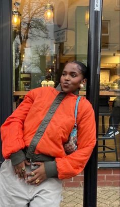 Orange Jacket Outfit Winter, Winter Fits Black, Fashion Aesthetics Types, Fashion Killa Aesthetic, Fits Black Women, Mv Tiangue, Aesthetic Meaning, Aesthetic Name, Orange Puffer Jacket