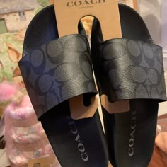 Brand New Coach Slide Sandals Wishlist Expensive, Pink Gucci Slides, Girly Wishlist, Coach Slides, Birthday Shoes, Coach Sandals, Shoes Wishlist, Shoe Wall, Gucci Slides