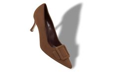 MAYSALEPUMP 70 | Brown Suede Buckle Detail Pumps | Manolo Blahnik Suede Pointed Toe Heels With Buckle, Manolo Blahnik Vintage Shoes, Pointed Toe Suede Heels With 4-inch Heel, Vintage Manolo Blahnik Shoes, Manolo Blahnik Brown Heels, Built In Wardrobe, Brown Suede, Manolo Blahnik, Buckle