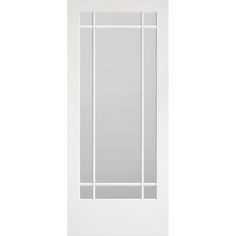 a white door with glass panels on the top and bottom panel, in front of a white background